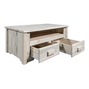 Pemberly Row 2 Drawers Transitional Wood Coffee Table in Natural