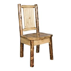 Pemberly Row Farmhouse / Country Wood Side Chair with Engraved Wolf in Brown