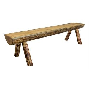 Pemberly Row 6ft Modern Transitional Wood Half Log Bench in Brown