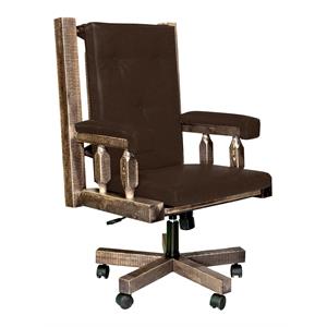 Pemberly Row Transitional Wood Upholstered Office Chair in Brown
