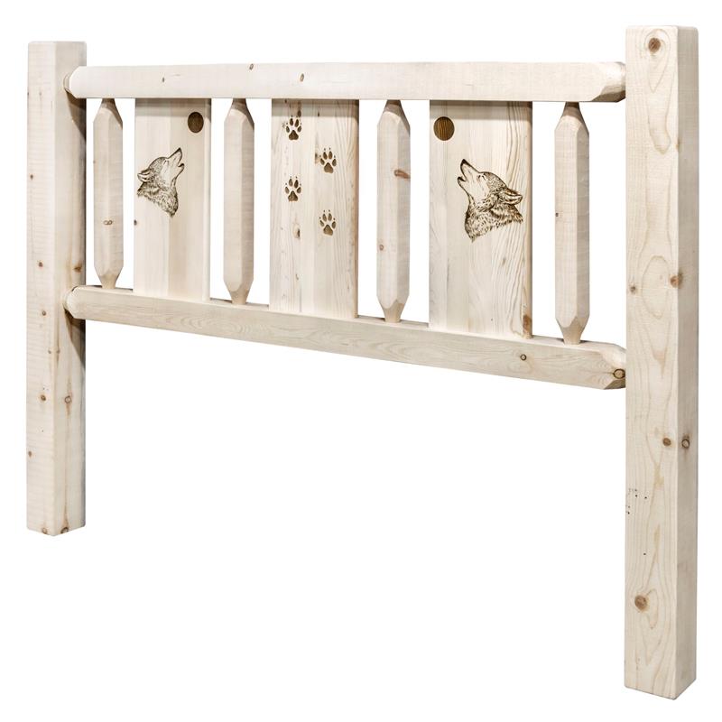 Pemberly Row Wood Twin Headboard with Engraved Wolf in Natural