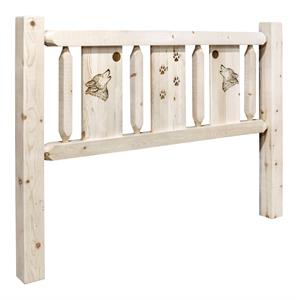 Pemberly Row Wood Twin Headboard with Engraved Wolf in Natural