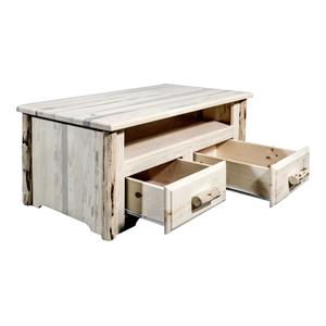 Pemberly Row Transitional 2 Drawers Wood Entertainment Center in Natural