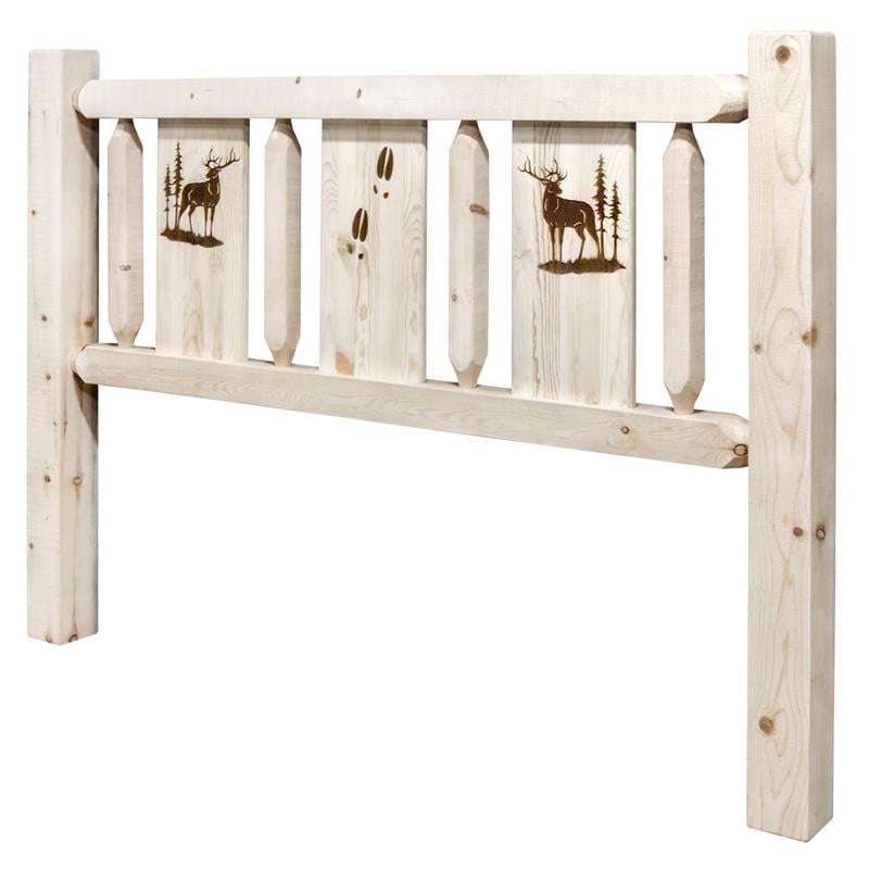 Pemberly Row Pine Wood Twin Headboard with Engraved in Natural