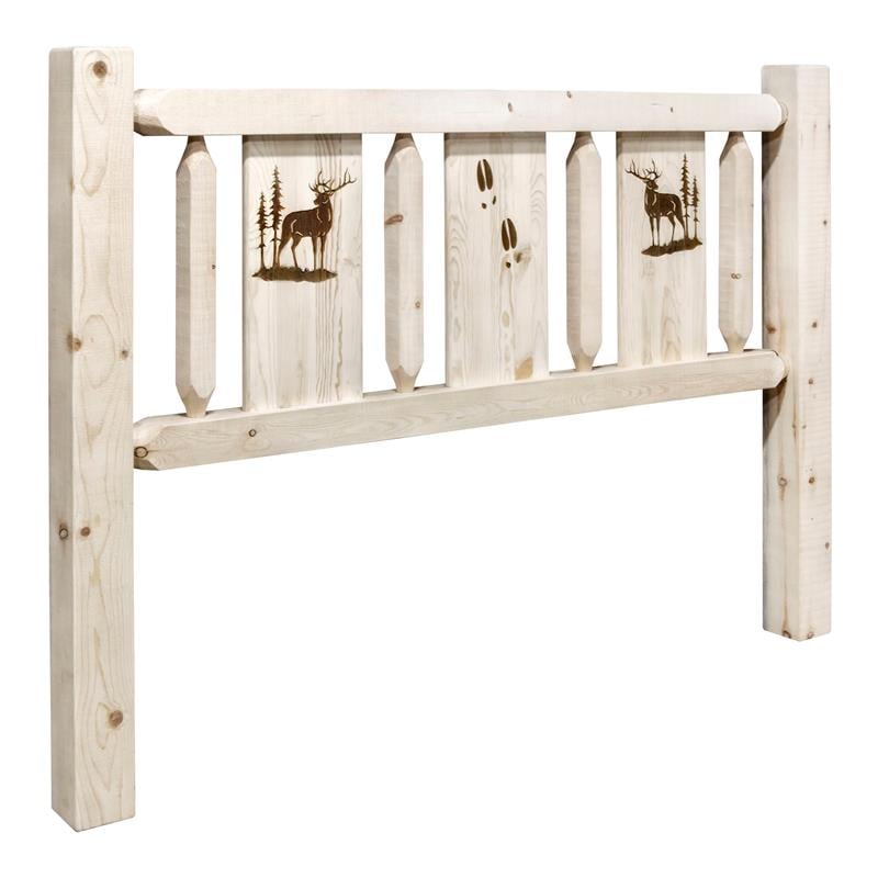 Pemberly Row Pine Wood Twin Headboard with Engraved in Natural