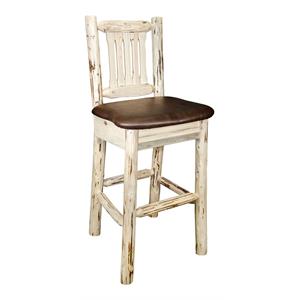Pemberly Row 30&quot Upholstered Wood Barstool with Back in Natural