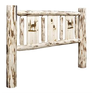 Pemberly Row Wood Twin Headboard with Engraved Elk Design in Natural