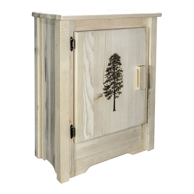 Pemberly Row Left Hinged Pine Wood Accent Cabinet in Natural