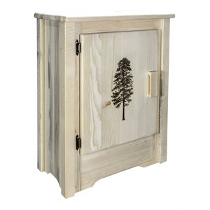 Pemberly Row Left Hinged Pine Wood Accent Cabinet in Natural