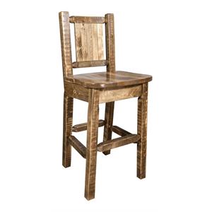 Pemberly Row 24&quot Pine Wood Barstool with Wolf Design in Brown