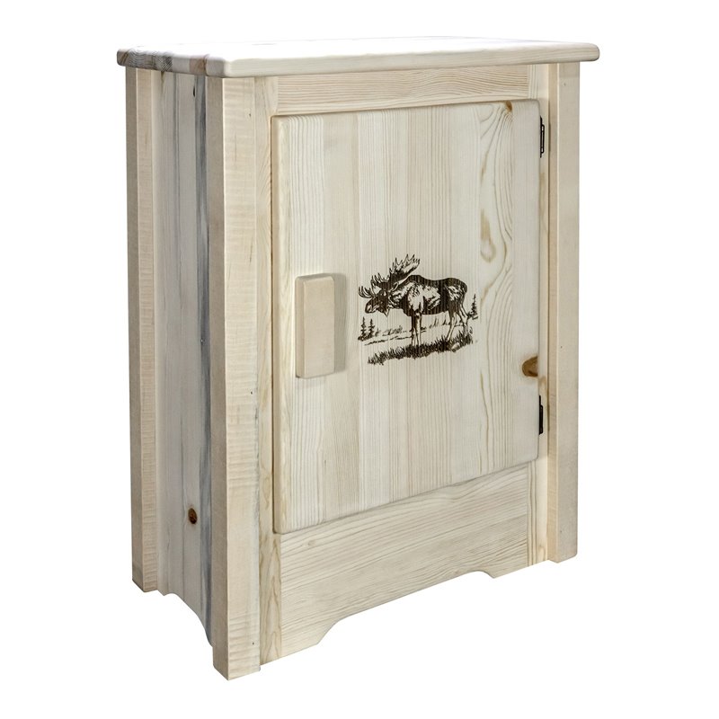 Pemberly Row Wood Accent Cabinet with Engraved Moose in Natural