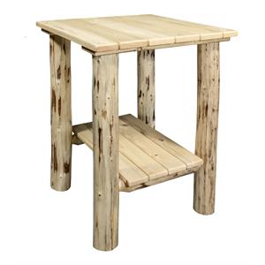 Pemberly Row Transitional Pine Wood Exterior End Table in Gold