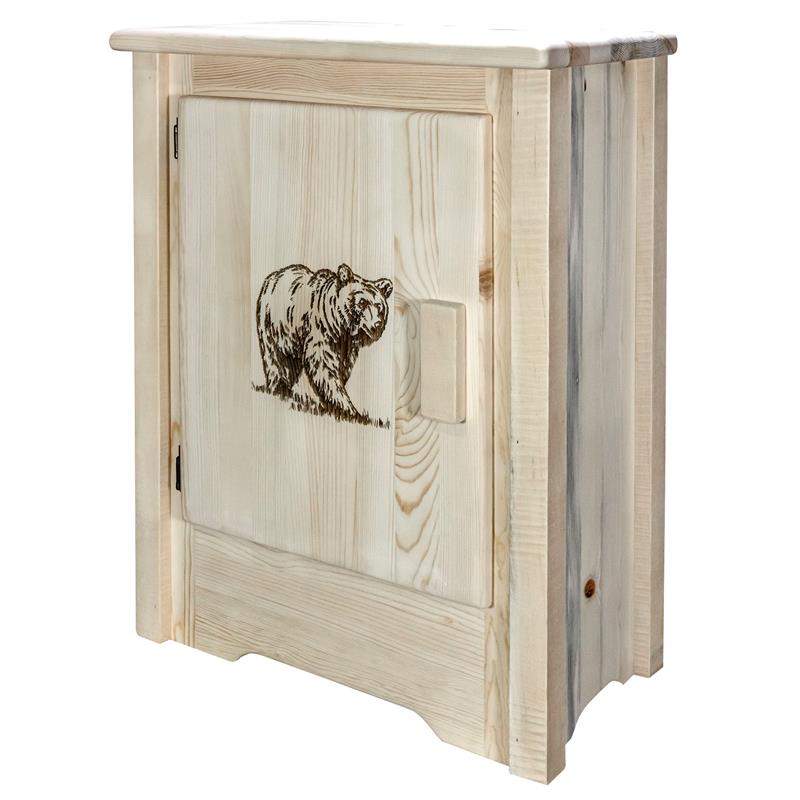 Pemberly Row Wood Accent Cabinet with Laser Engraved in Natural