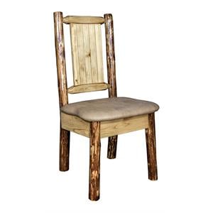 Pemberly Row Farmhouse / Country Wood Side Chair with Wolf Design in Brown