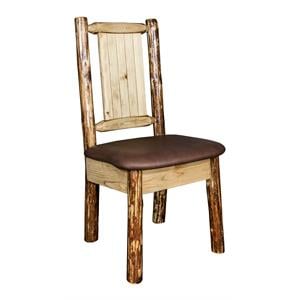 Pemberly Row Farmhouse / Country Wood Side Chair with Bronc Design in Brown