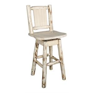Pemberly Row 30&quot Pine Wood Barstool with Back and Swivel in Natural