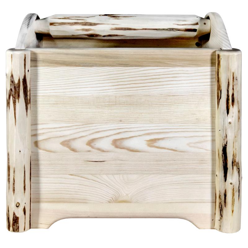 Pemberly Row Wood Magazine Rack with Engraved Wolf Design in Natural