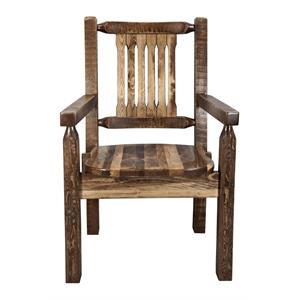 Pemberly Row Transitional Solid Wood Captain's Chair in Brown