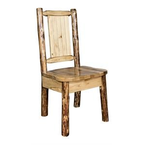 Pemberly Row Farmhouse / Country Wood Side Chair with Engraved Bear in Brown