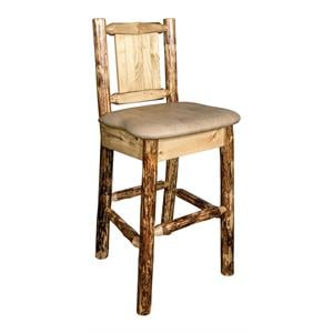 Pemberly Row Transitional 30&quot Wood Barstool with Bronc Design in Brown
