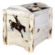 Pemberly Row Wood Magazine Rack with Engraved Bronc Design in Natural