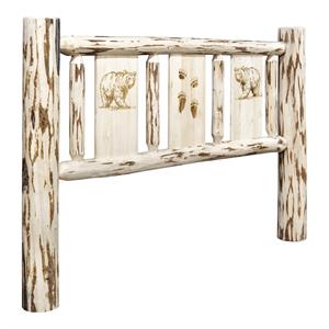 Pemberly Row Wood Twin Headboard with Engraved Bear Design in Natural