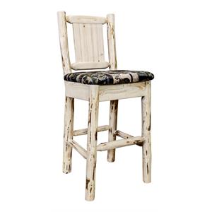 Pemberly Row 30&quot Wood Barstool with Back and Pine Tree Design in Natural
