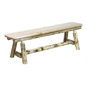 Pemberly Row 6ft Handcrafted Wood Plank Style Bench in Natural