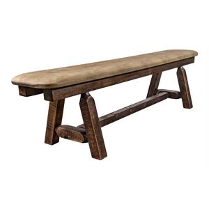 Pemberly Row 6ft Transitional Wood Plank Style Bench in Brown