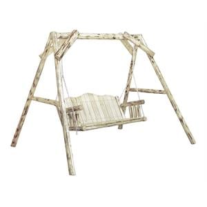 Pemberly Row Transitional Wood Lawn Swing with &quotA&quot Frame in Natural