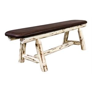 Pemberly Row 5ft Wood Plank Style Bench with Upholstery in Natural