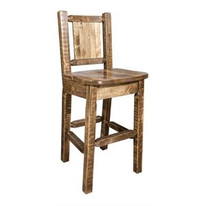 Pemberly Row 30&quot Pine Wood Barstool with Back in Brown Lacquered
