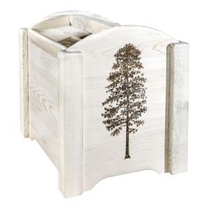 Pemberly Row Wood Magazine Rack with Engraved Pine in Natural