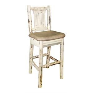 Pemberly Row 30&quot Wood Barstool with Upholstered Seat in Natural