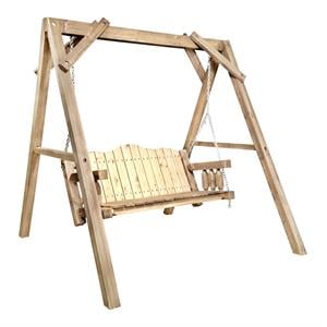 Pemberly Row Transitional Wood Lawn Swing with &quotA&quot Frame in Brown