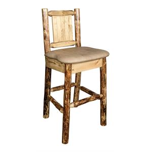 Pemberly Row Transitional 30&quot Wood Barstool with Wolf Design in Brown