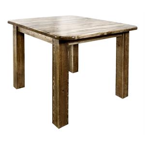 Pemberly Row Transitional Square 4 Post Solid Wood Dining Table in Brown