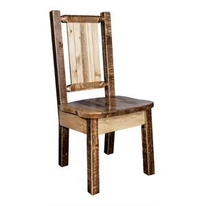 Pemberly Row Wood Side Chair with Laser Engraved Elk in Brown