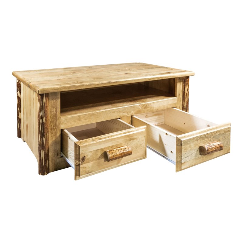 Pemberly Row Transitional 2 Drawers Wood Coffee Table in Brown