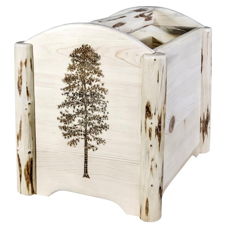Pemberly Row Wood Magazine Rack with Engraved Pine Design in Natural