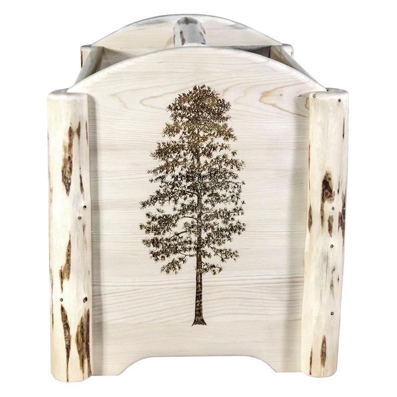 Pemberly Row Wood Magazine Rack with Engraved Pine Design in Natural