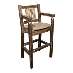 Pemberly Row 30&quot Transitional Solid Pine Wood Bar Stools in Brown