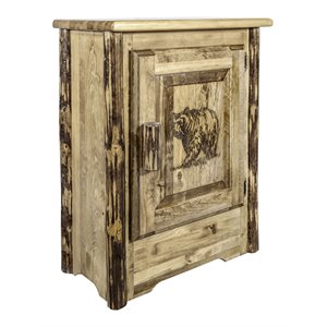 Pemberly Row Farmhouse / Country Solid Pine Wood Accent Cabinet in Brown