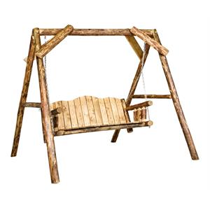 Pemberly Row Transitional Wood Lawn Swing with &quotA&quot Frame in Brown