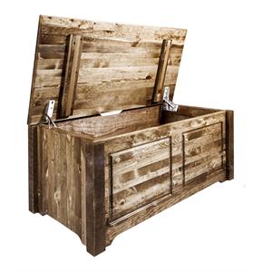 Pemberly Row Transitional Small Handcrafted Wood Blanket Chest in Brown