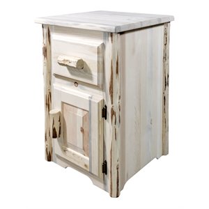 Pemberly Row Right Hinged Wood End Table with Drawer and Door in Natural