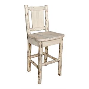 Pemberly Row 30&quot Barstool with Back and Engraved Pine Design in Natural