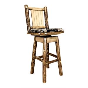 Pemberly Row Transitional 24&quot Swivel Barstool with Engraved in Brown
