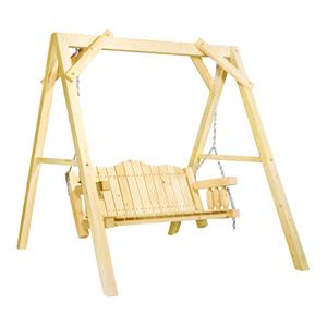 Pemberly Row Transitional Wood Lawn Swing with &quotA&quot Frame in Gold