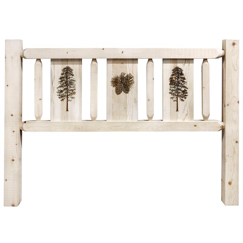 Pemberly Row Wood Twin Headboard with Engraved Pine in Natural